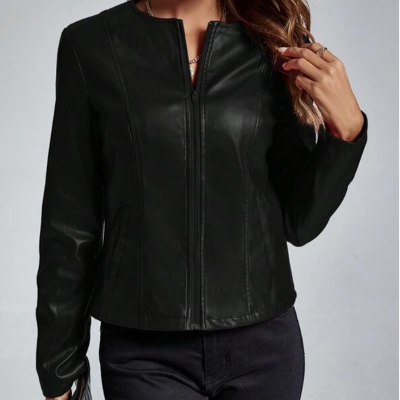 Plus Vegan Leather Zip up Moto jacket - Picture 7 of 12